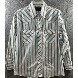 Vintage Wrangler Cowboy Shirt 18x35 USA Sawtooth Western Pearl Snap Rodeo Style